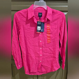 NWT Gap pink linen button down long sleeve shirt